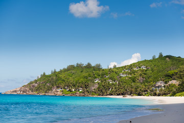 Seascape with coastline and calm blue sea
