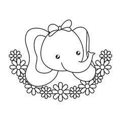 head of cute little elephant baby with crown flowers