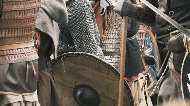 Viking warriors preparing for battle, medieval soldiers