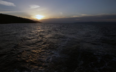 Lesbos Greece at sea sunset