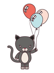 cute cat animal with balloons helium