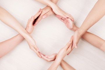 Close-up of human hands were a collaboration concept of teamwork isolated on white background