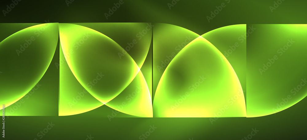 Fototapete techno glowing glass geometric shapes vector background, futuristic dark template with neon light ef