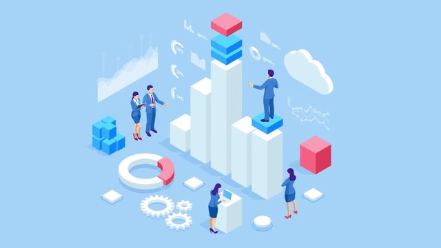 Isometric Data Analysis and Statistics. Business analytics, Data visualization. Technology, Internet and network concept. Data and investments. HD Video.