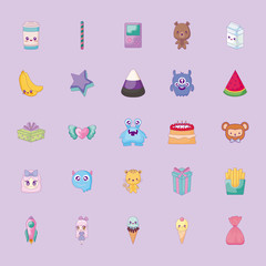 cute set icons style kawaii