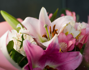 beautiful bouquet of lilies, peonies and roses