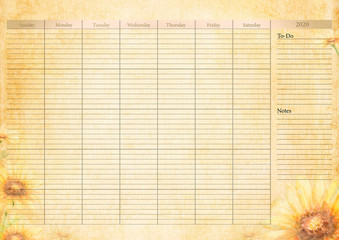 Desk Pad Calendar Template with Desert Sunflower