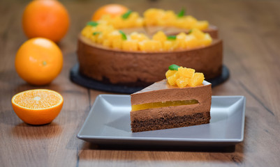Orange Chocolate Mousse Cake. Pastry food