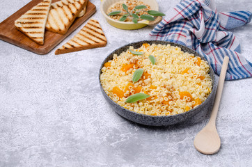 Traditional pasta with pumpkin slices