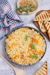 Traditional pasta with pumpkin slices