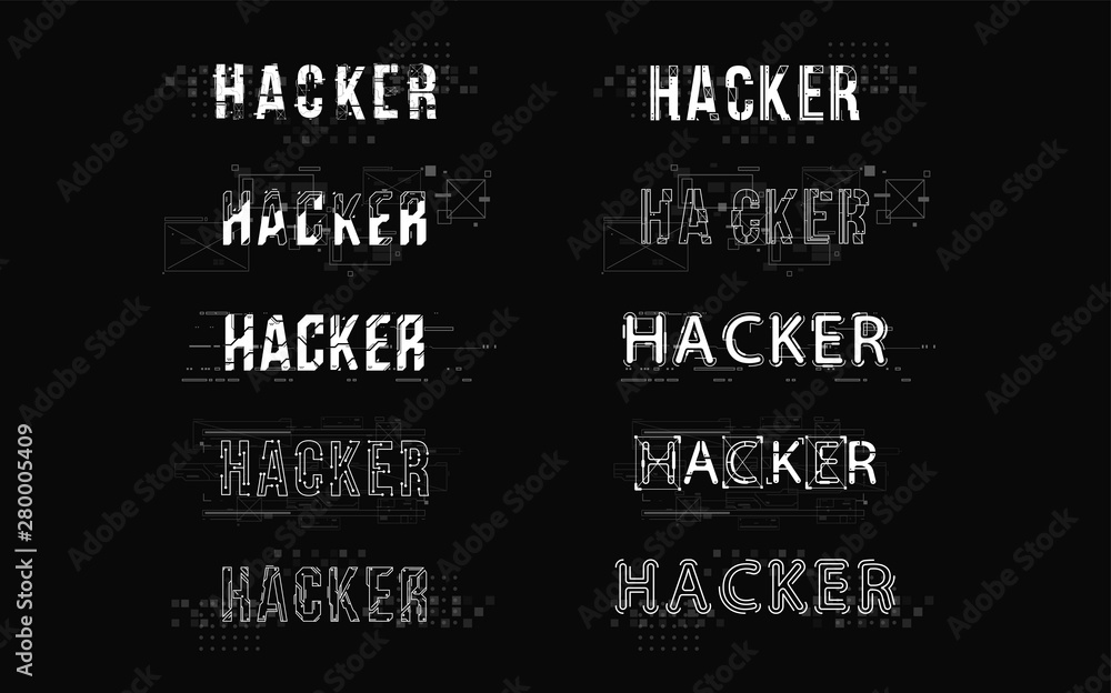 Fototapete Hacked. Conceptual Layout with HUD elements for print and web. Lettering with futuristic user interface elements.