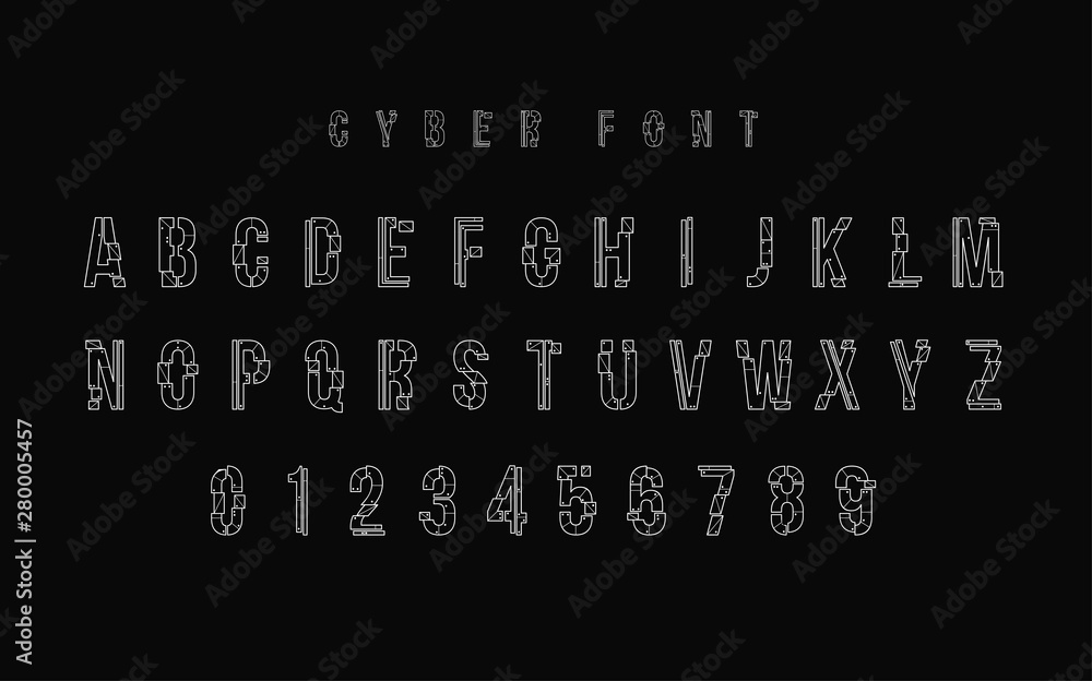 Fototapete futuristic vector font design. letters and numbers for web and app. techno type font alphabet. digit