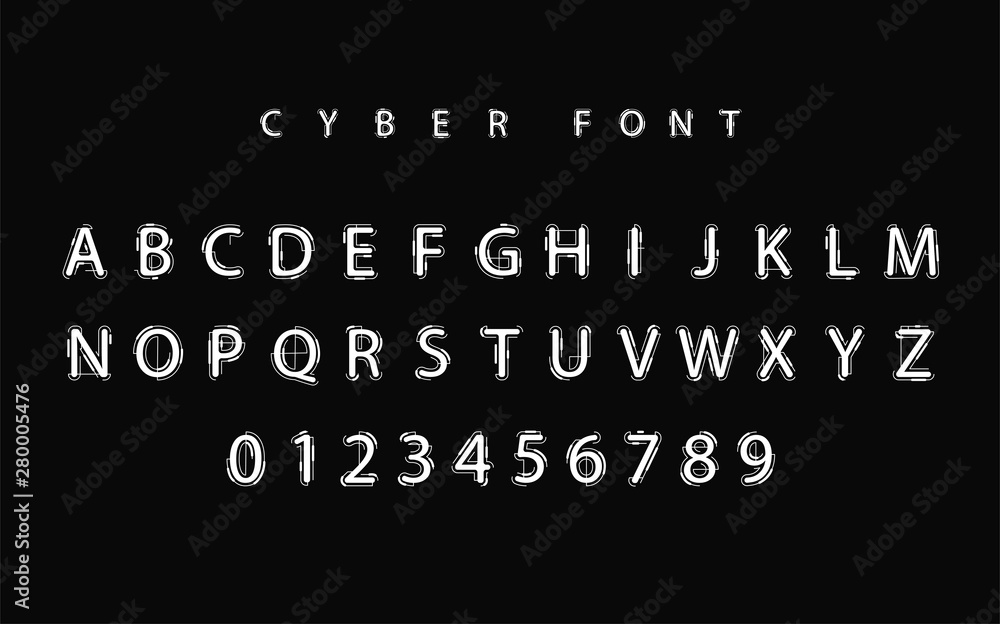 Fototapete Futuristic vector Font design. Letters and Numbers for web and app. Techno type font alphabet. Digital hi-tech style symbols.