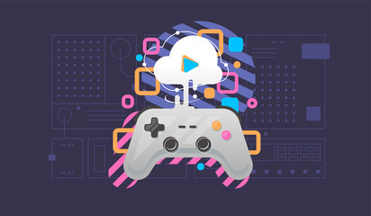 Cloud gaming concept. Gamepad connected to the cloud. Flat style. © Andrew Derr
