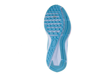 Blue rubber sole with sneakers on a white background.