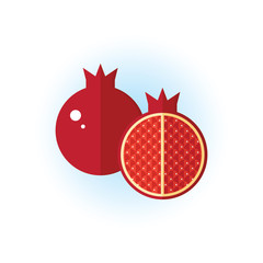 Pomegranate icon flat style. Tropical fruits isolated on white background. Natural organic food concept. Fresh fruits vector illustration. Easy to edit template for your design projects.