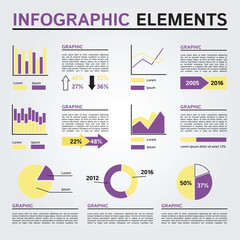 Set of Infographics Elements. Yellow and Violet Colors.