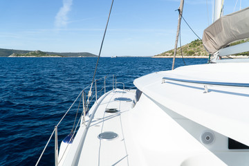 Catamaran sailing at sea in Croatia, Europe