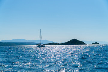 Catamaran sailing at sea in Croatia, Europe