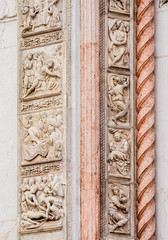 Basilica of San Petronio, detailed view, Piazza Maggiore, Bologna, Emilia-Romagna, Italy