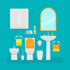 Ceramic toilet interior. Vector illustration in flat style