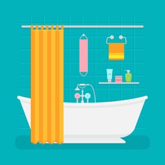 Ceramic bathroom interior. Vector illustration in flat style.