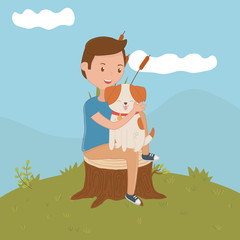 Naklejka premium Boy with dog cartoon design