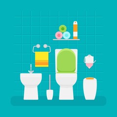 Ceramic toilet interior. Vector illustration in flat style