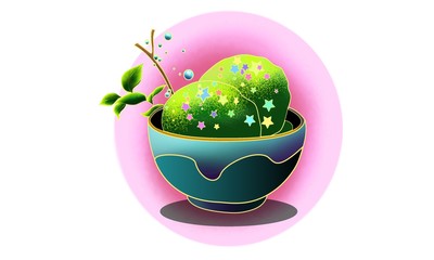 easter eggs in bowl isolated on white