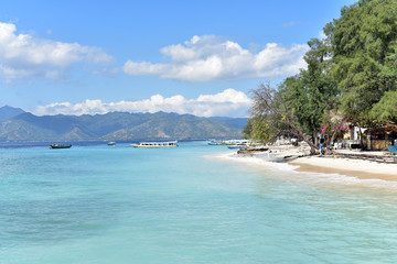 Turquoise water and white sands of Gili Meno Island, Gili Islands, Lombok, Indonesia
