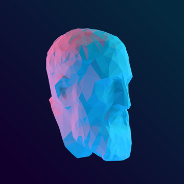 Holographic Zeno, Founder of Stoicism on Isolated Background. Vibrant Low Poly Vector 3D Rendering