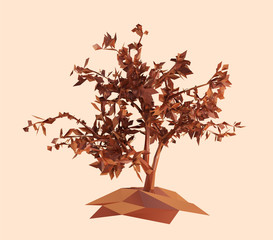 Clay Tree on Isolated Background. Brown Shiny Low Poly Vector 3D Rendering
