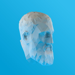 White Plaster Zeno, Founder of Stoicism on Blue Background. Low Poly Vector 3D Rendering