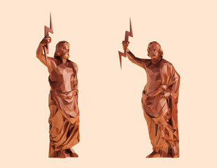 Obraz premium Clay Zeus. Set of Brown Shiny Zeus on Isolated Background. Low Poly Vector 3D Rendering