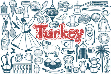Isolated Turkish Symbols in Hand Drawn Style