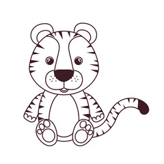silhouette of cute tiger for baby card on white background