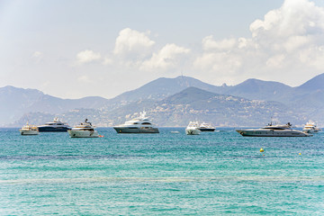 Fototapeta na wymiar Sea bay marina with yachts and boats in Cannes