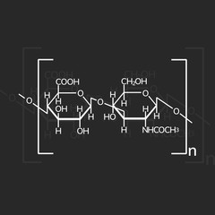 Hyaluronic acid chemical formula on dark background