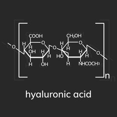 Hyaluronic acid chemical formula on dark background