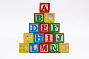 Stacks of colorful Alphabet wooden block for learning