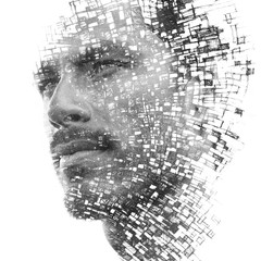 Paintography. Double exposure of an attractive male model combined with hand drawn paintings with...