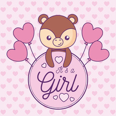 baby shower card it is a girl with cute bear