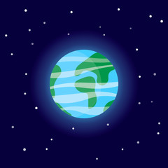 Planet Earth. Cartoon vector illustration on the cosmic background.