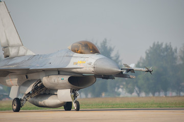 The fighter plane is running up.