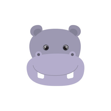 head of hippo for baby card with white background