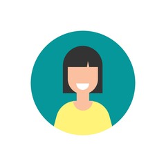 girl with smile avatar. cute happy woman face flat icon in blue circle isolated on white.