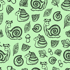 pattern snail seamless background autumn wallpaper slug leaf shell shell illustration doodle sketch