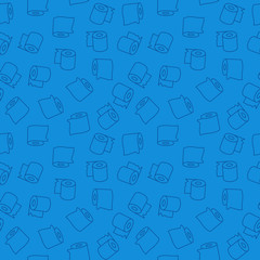 Vector Toilet Paper blue seamless pattern in thin line style