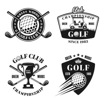 Golf And Golfing Vector Monochrome Emblems