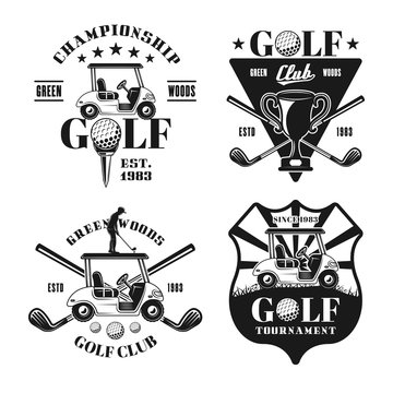 Set of four golf vector monochrome emblems